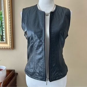 Vintage 90s Valerie Stevens New Zealand Lambskin Lamb Leather Black Moto Vest S